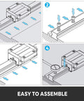 Assembly illustration of Beefy HGR20 1500mm Linear Guide Rail Kit with blocks, screws, and coupling for CNC machines