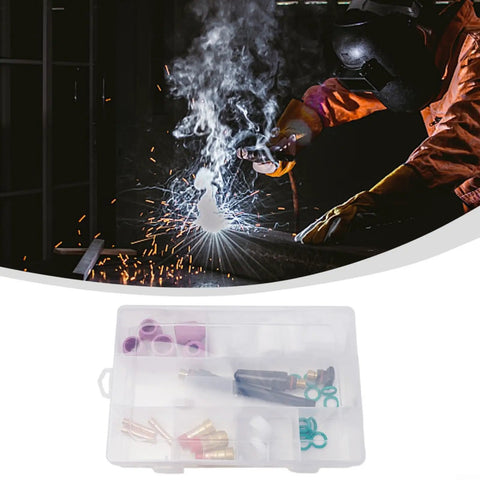 Top Notch 31 Pack TIG Torch Consumables Kit For WP17 WP18 WP26 Stubby with various collets, cups, and nozzles in clear case.