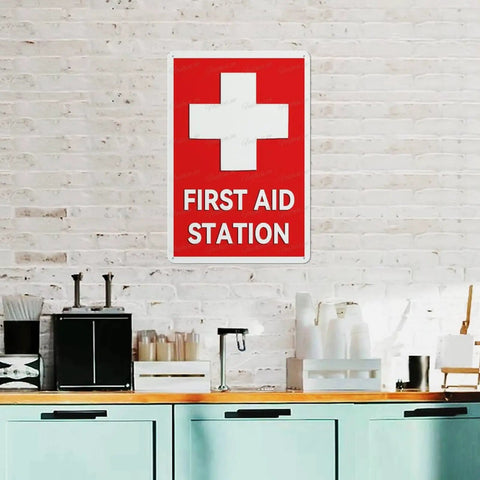 Emergency Medical Facility Sign 8x12 Aluminum Indoor Outdoor Safety Plaque in kitchen setting