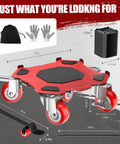 Kavlium Heavy Duty Furniture Dollies With 5-Wheel Movers, Reinforced Carbon Steel, with dimensions and accessories shown.