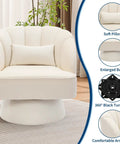 Velvet Swivel Barrel Chair With Plush Padding And Striped Backrest, beige, 360 degree rotation, features highlighted