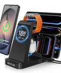 5-In-1 Do-It-All Galaxy Wireless Charging Station With Dual USB C And USB A Ports, 15W Fast Charge with devices on stand