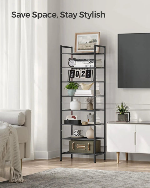 Hella Sturdy Eight Tier Vertical Metal Shoe Rack Super Compact Entryway Organizer Totally Stackable Multi Level Storage Shelf For Everyday Boots And Sneakers