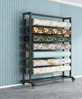 Heavy Duty Mobile Fabric Roll Storage Rack On Casters, Adjustable 18 Rod Organizer For Vinyl Leather And Window Film, built tough with spools.