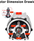 Motor dimension drawing of Powerful Brushless Permanent Magnet Trike Motor 1500W 72V 48V 60V With 16 Gear Shaft For DIY Electric Trike Four Wheel Conversion Kit High Efficiency Low Heat Reliable Copper Coils, front view