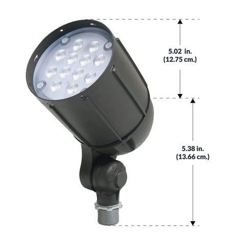 Side view of 12W Bronze Outdoor LED Flood Light With Weatherproof Build Adjustable Mount Beefy Energy Efficient Bullet Flood