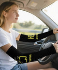 Cool Sun Protection Compression Arm Sleeves With Check Engine Light Graphic Breathable Ice Silk Fabric Unisex Athletic Guards For Cycling Golf Ride And Summer Hustle Large Flex Style worn by a woman driving.