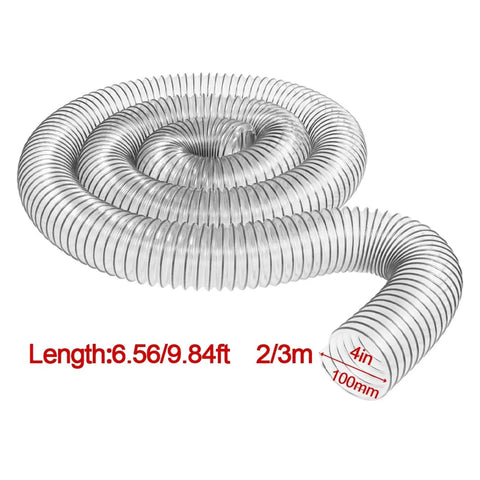 Heavy Duty Bellows Flex Hose For Shop Vacs And Industrial Dust Extractors 100mm clear sawdust collector pipe coiled for easy use.