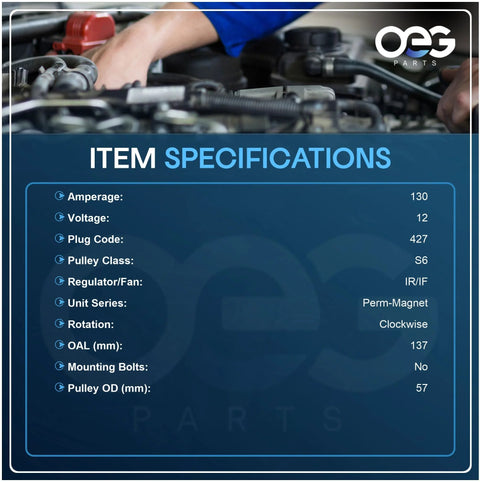 New 12V 130A Alternator For Hyundai Santa Fe 2.7L 2007 2008 2009 And Kia Optima Rondo 2007 2010 specifications overview