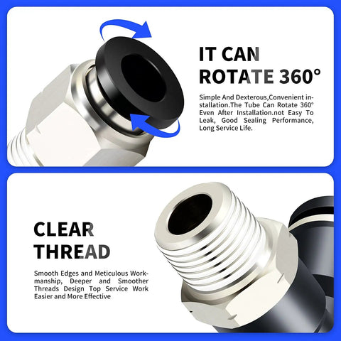 Elbow And Straight Push To Connect Pneumatic Fittings 5/32 Inch Tube OD X 1/4 Inch NPT Thread Quick Connect For Air Lines