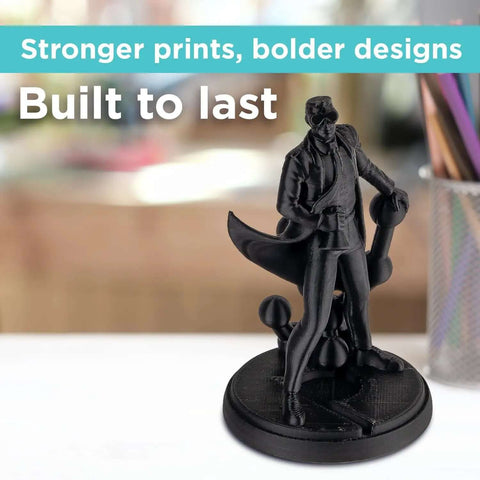 3D printed black figurine made with PLA Pro Filament 1.75mm Black 1kg On Cardboard Spool For 3D Printing Beefy Tough And High Rigidity Filament
