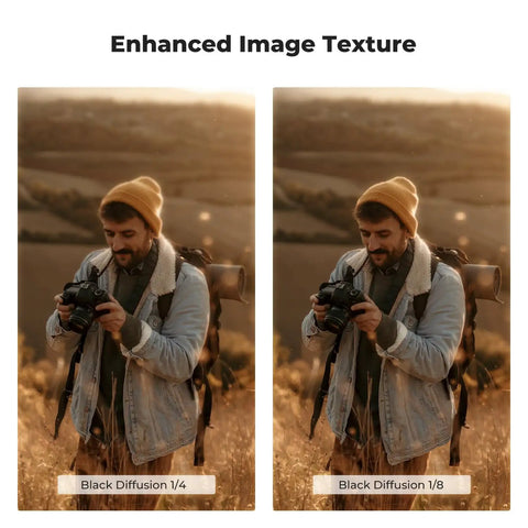 Comparison image showing effect of 49mm Black Diffusion Mist Filters Kit With One Quarter And One Eighth Stops on outdoor photography.