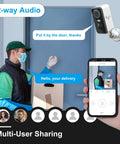 Wireless Outdoor Security Cameras Two Pack 3MP Battery Powered AI Motion Detection Spotlight Siren Alarm Home Surveillance with phone showing two-way audio.