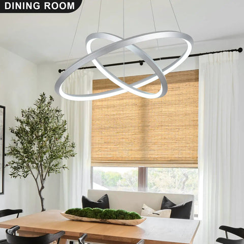 Two Ring Diamond LED Chandelier Pendant Light Dimmable Cool White 6000K Adjustable Modern Fixture for Dining Room 3600 Lumens CRI 80