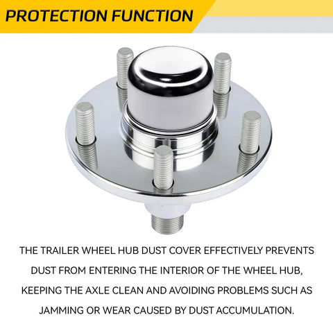 2 Pack 1.98 Inch Trailer Hub Dust Caps keep your bearings butter smooth with steel dust cover for RVs and trailers.
