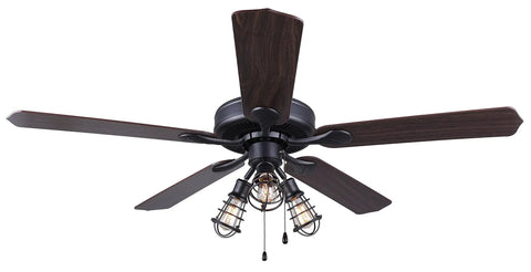 Otto 52 Inch Ceiling Fan With 5 Reversible Blades In Graphite Finish And Silver Oak Walnut, 3 Light Kit