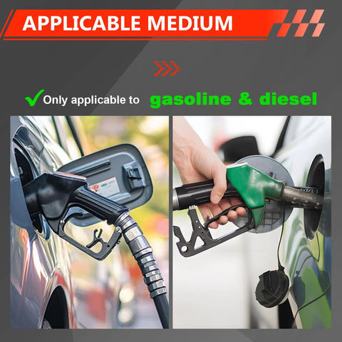 Fuel nozzles in vehicle tanks showcasing High Performance 12V Inline Fuel Pump For Gasoline And Diesel Engines With 5 To 9 PSI And 30 GPH