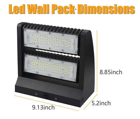 120W LED Wall Pack Light Beast Bright 5000K 16200LM Dual Rotatable Panels 9.13x5.2x8.85in dimensions shown