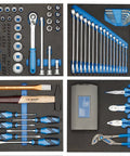 TS-147 Tool Kit In Check-Tool Modules showing 147-piece hand tools with metric wrenches, sockets, bits, two-colored foam inserts.