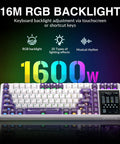 High End Wireless Mechanical Gaming Keyboard With Built In Smart Touchscreen Hub And Compact 96 Percent Design showcasing 16M RGB backlight.