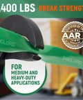 5/8 Inch Wide PET Polyester Strapping Roll, 4000 Feet Green Pallet Banding, 0.035 Inch Thick, 1400 Lbs Break Strength close-up