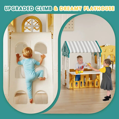 Outdoor Toddler Playset With Rock Climber And Slide, Basketball Hoop, Storage, Castle Playhouse, And 10 In 1 Upgrade For Backyard Fun