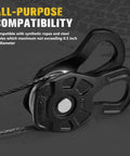 Beefy 10 Ton Winch Snatch Block For Offroad Recovery And Towing, 22,000 Lb Capacity Pulley For Synthetic Rope Or Steel Cable, Heavy Duty Winch Accessory Built To Withstand Rough Trails On Trucks Tractors ATVs And UTVs, black snatch block with cable