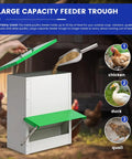 Heavy Duty Metal Chicken Feeder For Backyards Gives You Hang Or Ground Flex To Slash Feed Waste And Keep Your Flock Properly Fed Daily Using Waterproof Steel Built Tough For Ducks Quail And Yard Chickens, showing 25 lb capacity and feed spout.
