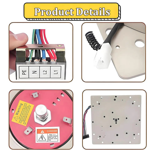 Product details of Heavy Duty Electric Chain Hoist With Protective Cover, showing wiring, switches, and motor components.