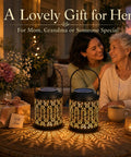 Solar Powered Outdoor Hanging Lanterns For Garden And Patio, Waterproof Landscape Lights, glowing on table with family