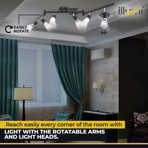 Flexible Ceiling Track Lighting Kit With Six Spot Lights And Seven LED GU10 Bulbs Included Rotatable Arms And Adjustable Heads
