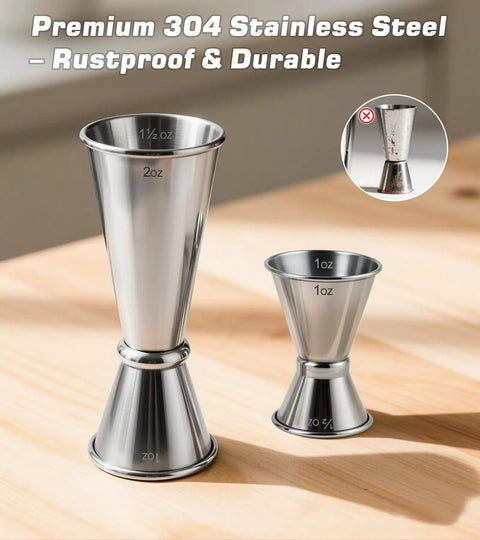 Stainless Steel Cocktail Jiggers 2 Pack Japanese Style Double Measuring Cups For Bartenders 1oz 2oz and 0.5oz 1oz Durable 304