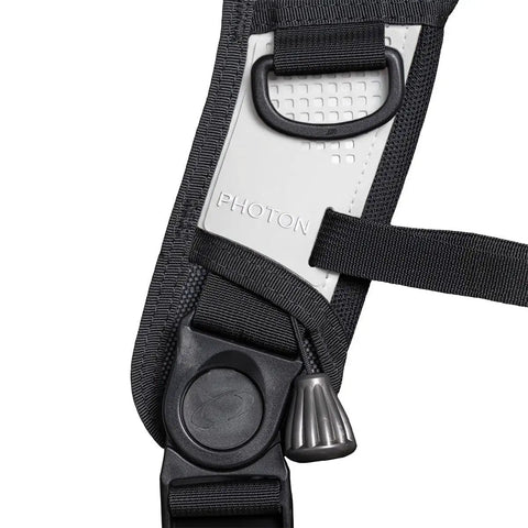 Close-up of strap and buckle on Womens Lightweight Scuba BCD With Modular Harness And Integrated Weight System For A Custom Fit XS SM