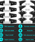 Heavy Duty Four Door Hinge Assembly Kit For 2007 To 2018 Jeep Wrangler JK JKU Unlimited includes black-coated hinges and bolts.