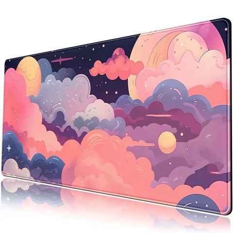 Cute Desk Pad With Kawaii Clouds In Pink And Purple XXL Full Desk Mat For Gaming And Work 31.5 By 15.7 Inches Non Slip Rubber Base Large Mouse Keyboard Pad Anime Style Desk Decor Accessory