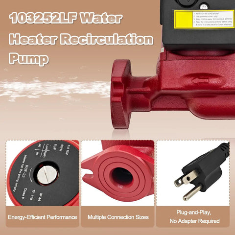 Heft And Durability For A 1/25 Hp Circulation Pump Built For Bell And Gossett NBF 22 103252LF Models, red water heater circulation pump close-up.