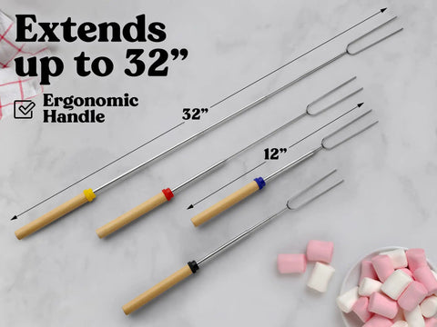 Sturdy 32 Inch Marshmallow Roasting Sticks For Fire Pit Bonfire All In One Camping Kit Eight Pack Stainless Steel Telescopic Skewers