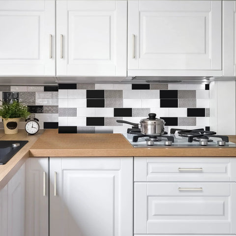 Modern kitchen with Ten Pack Six And A Quarter Inch Square Kitchen Cabinet Handles In Satin Nickel Finish For Cupboard And Drawer Pulls.