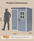 5x3 Ft Outdoor Storage Shed With Lockable Door, Rugged Weatherproof Resin Garden Shed With Floor And Ventilation dimensions shown