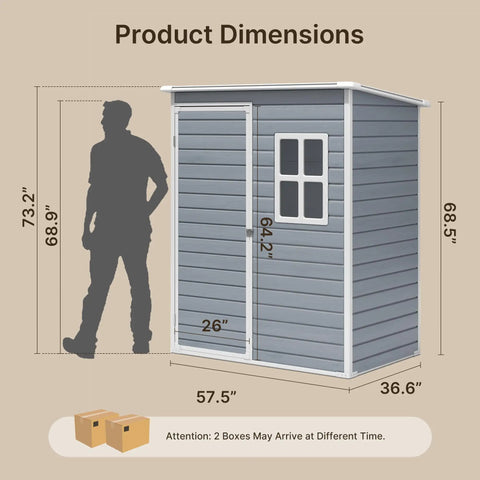5x3 Ft Outdoor Storage Shed With Lockable Door, Rugged Weatherproof Resin Garden Shed With Floor And Ventilation dimensions shown