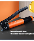 Beefed-Up Manual Oiling Gun With Pistol Grip 10,000 PSI High Pressure Grease Gun 600cc Capacity shown with orange barrel