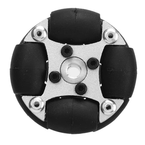 Omni wheel with aluminum hub, 38 mm diameter, black rubber rollers