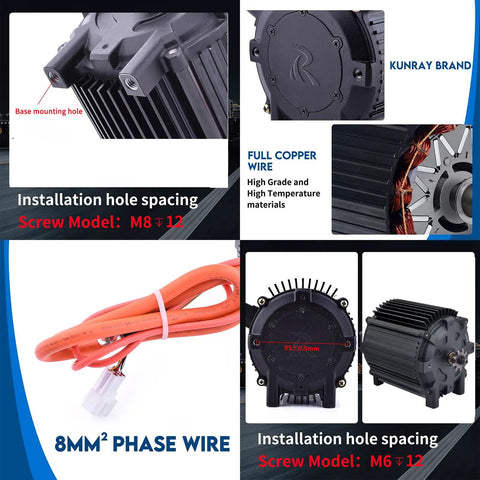 Beefy 72V 5000W Brushless DC Motor For Electric Scooters Go Karts And More Peak 6800 RPM 10KW Output 35Nm Torque Copper Core Efficient Upgrade Kit High Performance showcasing installation details and copper wire close-up