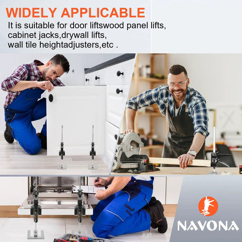 Upgrade Your Kitchen Vibes With This Heavy Duty Cabinet Door Holder displayed with installers using cabinet jacks for precise adjustments.