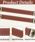 Leather Drawer Pulls Set With Brown PU Leather Straps, includes pre-drilled holes and bronze endcaps, close-up view.