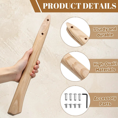 2 Pack 17 Inch Straight Wood Hammer Handles Replacement With Mounting Hardware For Titanium Hammers, shown in hand with parts.