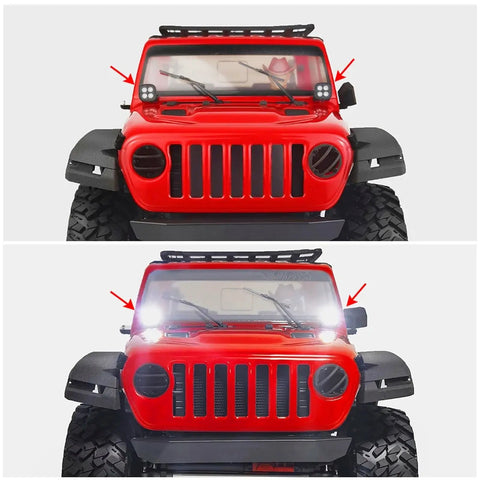 Lit LED RC Light Strips Kit For Axial SCX10 90027 TRX4 TRX6 D90 Wraith RR10 1/10 RC Crawler Cars installed on red off-road car