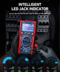 Person using Digital Multimeter TRMS 20000 Counts with Auto Ranging, showing LED jack indicator for accurate connection.