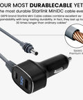 Plug And Play Starlink Mini Car Adapter 3 In 1 with digital voltmeter showing 12-24V; black 18AWG car charger cable.