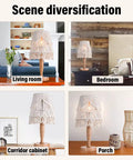 Boho Cotton Rope Bedside Lamp With Handmade Bohemian Shade, Wooden Base Nightstand Light for various room settings